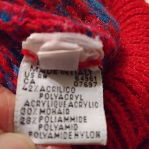 Benetton sweater. Long. Raspberry, teal. Size M - Picture 4 of 5